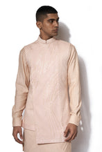 Load image into Gallery viewer, Peach Asymmetrical Embroidered Bundi Kurta Set