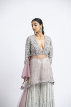 Load image into Gallery viewer, LAVENDER TULLE PEPLUM WITH GREY LAYERED GEORGETTE SHARARA