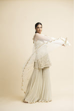 Load image into Gallery viewer, IVORY TULLE KURTA AND DUPATTA WITH GEORGETTE GARARA SET
