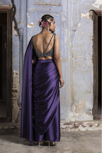 Load image into Gallery viewer, DARK PURPLE DRAPE SAREE