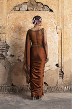 Load image into Gallery viewer, DARK COPPER DRAPE SAREE