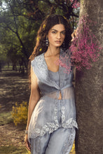 Load image into Gallery viewer, BLUE GREY TROSER SET WITH JACKET AND BUSTIER