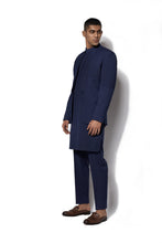Load image into Gallery viewer, Navy Asymmetric Bandhgala With Kurta Set