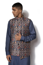 Load image into Gallery viewer, Blue Printed Bundi Kurta Set