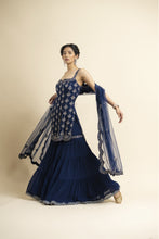 Load image into Gallery viewer, NAVY TULLE KURTA AND DUPATTA WITH GEORGETTE SHARARA
