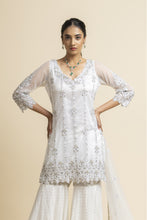 Load image into Gallery viewer, OFF WHITE TULLE SHIRT AND DUPATTA WITH MOKAISH GARARA