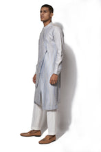 Load image into Gallery viewer, Ice blue Asymmetrical Embroidered Kurta set