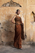 Load image into Gallery viewer, DARK COPPER DRAPE SAREE