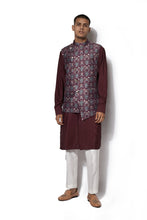 Load image into Gallery viewer, Wine Printed Bundi Kurta Set