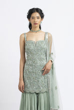 Load image into Gallery viewer, JADE GREEN TULLE SHIRT WITH LAYERED SHARARA