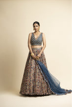 Load image into Gallery viewer, PEACOCK BLUE PRINTED LEHENGA CHOLI SET