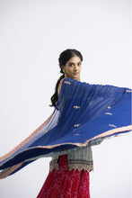 Load image into Gallery viewer, GEORGETTE KURTA AND DUPATTA WITH TIERED BANDHEJ SHARARA GOTA EMBROIDERY