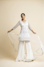 Load image into Gallery viewer, OFF WHITE TULLE SHIRT AND DUPATTA WITH MOKAISH GARARA