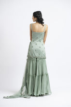 Load image into Gallery viewer, JADE GREEN TULLE SHIRT WITH LAYERED SHARARA