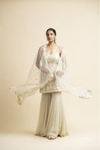 Load image into Gallery viewer, IVORY TULLE KURTA AND DUPATTA WITH GEORGETTE GARARA SET