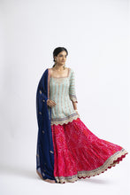 Load image into Gallery viewer, GEORGETTE KURTA AND DUPATTA WITH TIERED BANDHEJ SHARARA GOTA EMBROIDERY