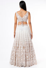 Load image into Gallery viewer, Copper organza cut dana, pearl and sequins hand embroidered lehenga