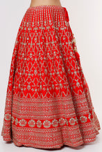 Load image into Gallery viewer, Red raw silk intricate hand embroidered lehenga
