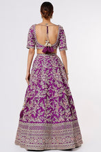 Load image into Gallery viewer, Purple raw silk heavily hand embroidered lehenga