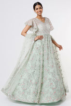 Load image into Gallery viewer, Aqua organza embroidered lehenga