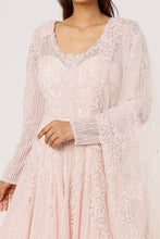 Load image into Gallery viewer, Pink net self on self embroidered lehenga