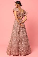 Load image into Gallery viewer, Dusty peach organza thread and seuins embroidered lehenga