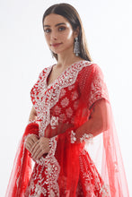 Load image into Gallery viewer, Red raw silk zardozi work lehenga