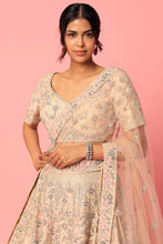 Load image into Gallery viewer, Peach raw silk thread embroidered lehenga