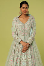 Load image into Gallery viewer, Mint raw silk heavily embroidered jacket lehenga