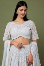 Load image into Gallery viewer, Ice blue organza pearl and cut dana embroidered lehenga