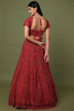 Load image into Gallery viewer, Red net with self on slef work lehenga