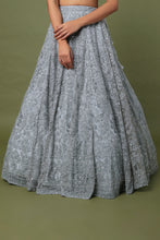 Load image into Gallery viewer, Grey net self on self cut dana embroidered lehenga