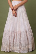 Load image into Gallery viewer, Pink net cutrdana and pearl embroidered lehenga