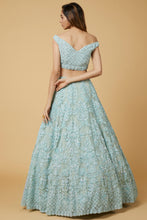 Load image into Gallery viewer, Ice blue net thread and sequins embroidered lehenga