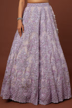 Load image into Gallery viewer, Lilac organza thread and sequins embroidered lehenga