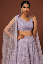 Load image into Gallery viewer, Lilac organza thread and sequins embroidered lehenga