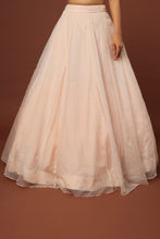 Load image into Gallery viewer, Deep peach organza cutdana, pearl and sequins hand embroidered lehenga