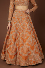 Load image into Gallery viewer, Rust raw silk hand embroidered lehenga