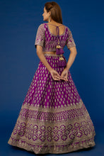 Load image into Gallery viewer, Purple raw silk zari embroidered lehenga
