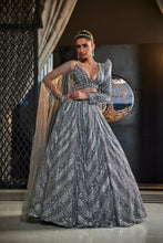 Load image into Gallery viewer, GREY EMBROIDERED ORGANZA SET