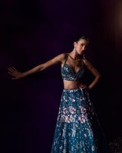 Load image into Gallery viewer, Peacock Blue Net Lehenga Set