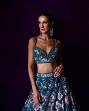 Load image into Gallery viewer, Peacock Blue Net Lehenga Set