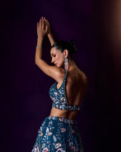 Load image into Gallery viewer, Peacock Blue Net Lehenga Set