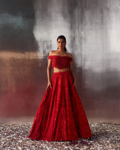 Load image into Gallery viewer, Red Net Lehenga Set