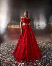 Load image into Gallery viewer, Red Net Lehenga Set