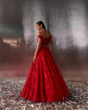 Load image into Gallery viewer, Red Net Lehenga Set