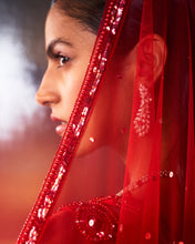 Load image into Gallery viewer, Red Net Lehenga Set