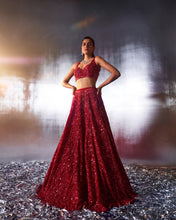 Load image into Gallery viewer, Red Net Lehenga Set