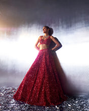Load image into Gallery viewer, Red Net Lehenga Set