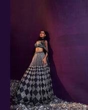 Load image into Gallery viewer, Midnight Blue Net Lehenga Set